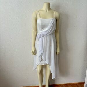 Fanny Fashion White Asymmetrical Chiffon Dress Floral Cocktail Bridal size L